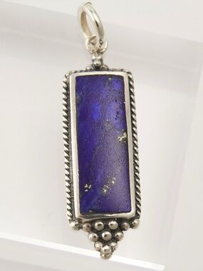Vintage Boma Lapis Lazuli Sterling Silver Rectangle Necklace Pendant